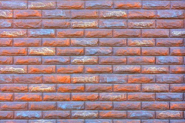 Stenväggen Släta Rektangulära Tegel Täckt Med Röd Och Blå Färg — Stockfoto