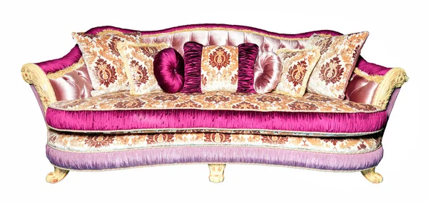 Měkká Krásná Pohovka Čalouněná Drahém Brokátovém Textilním Čalounění Růžových Odstínech — Stock fotografie