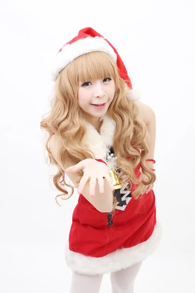 Jul asiatisk kvinde portræt med julegave - Stock-foto