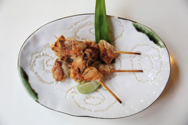 Chicken yakitori with salt , Japanese food