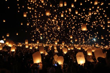 Floating lantern festival in Thailand clipart