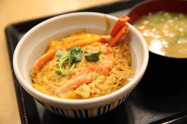 Crab and eggs on rice and soup , Japanese food — Stock Photo, Image