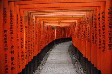 Kırmızı Tori kapıda Fushimi Inari tapınak Kyoto, Japonya