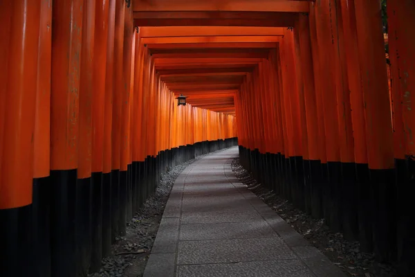 Röd Tori grinden vid Fushimi Inari Shrine i Kyoto, Japan — Stockfoto