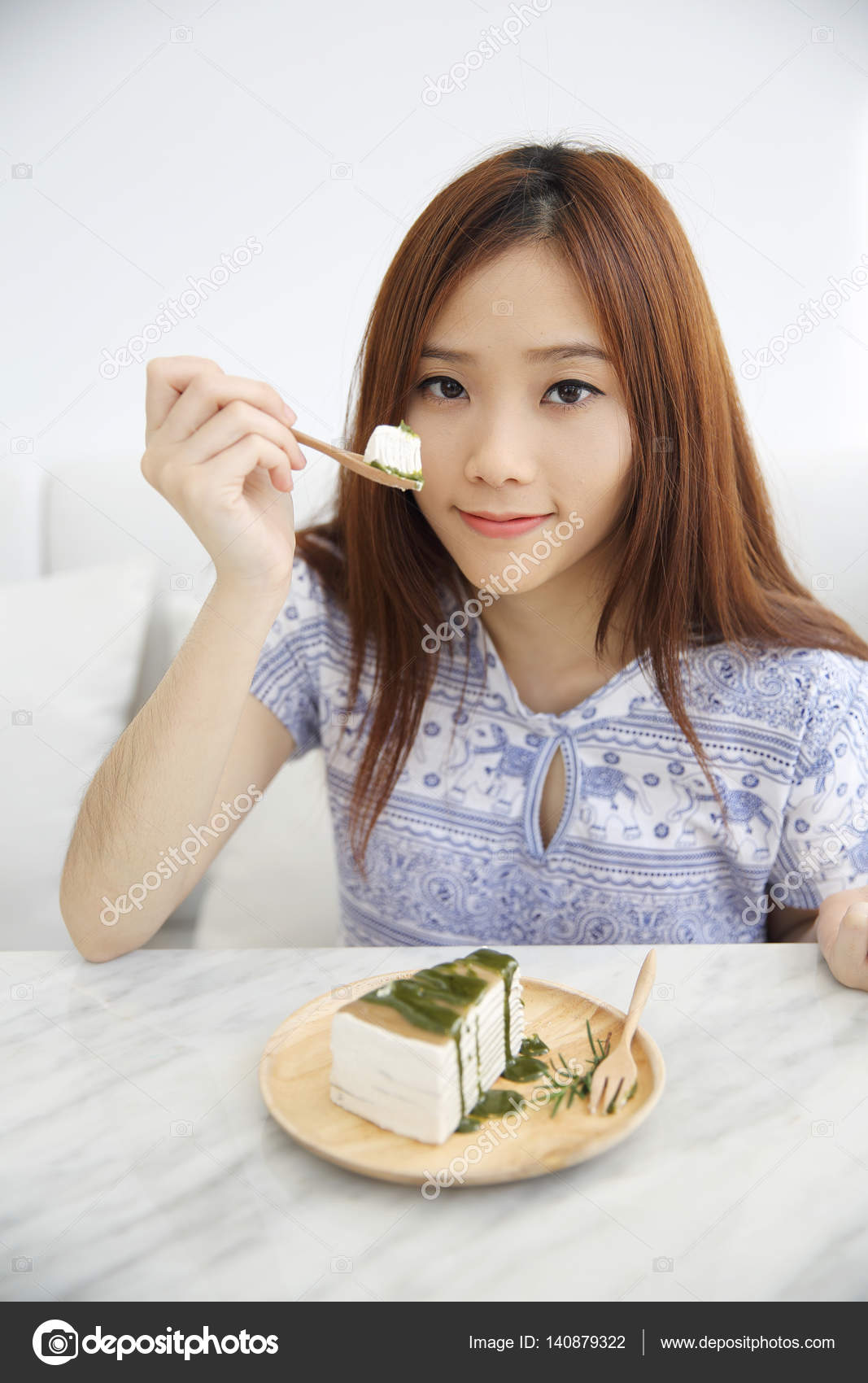 Asian girl eating a cake Firt teacher milf