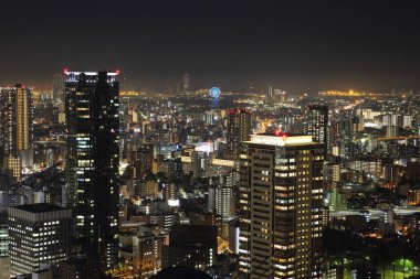 Osaka Japonya cityscape gece görünümü, şehirde