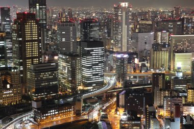 Osaka Japonya cityscape gece görünümü, şehirde