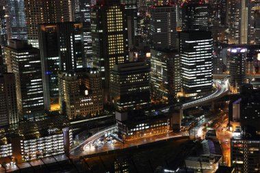 Osaka Japonya cityscape gece görünümü, şehirde