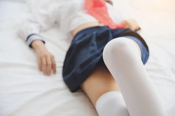 One Asian School Girl Leg White Tone — Stock Photo, Image