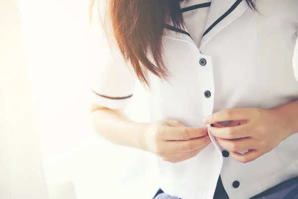 One asian school girl dressing up in white tone and flare — Stock Photo, Image