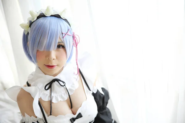 Japan anime cosplay girl in white tone — Stock Photo, Image