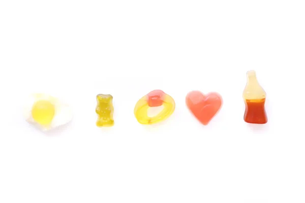 Gumové bonbóny s cola srdce vejce kruh medvěd izolován v bílých zad — Stock fotografie