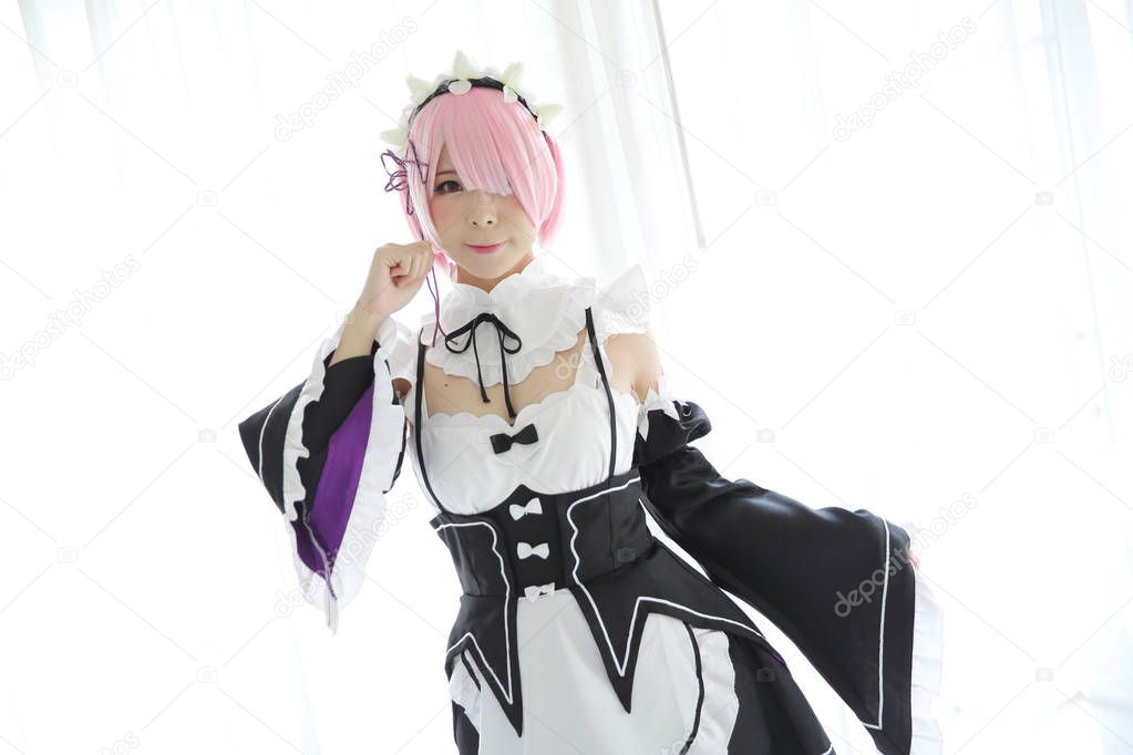 Japan anime cosplay girl portrait in white tone