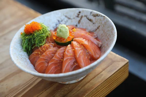 Salmon Sushi Don Wood Background Japanese Food — Stock Photo, Image