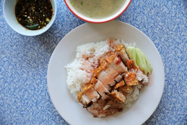 Crispy roast pork with rice , Thai food