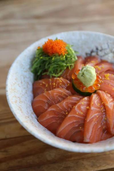 Salmon sushi don on wood background , Japanese food — Stock Photo, Image