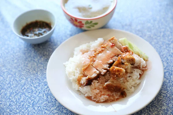 Crispy roast pork with rice , Thai food — Stock Photo, Image