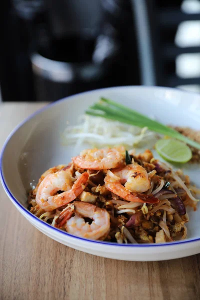 Pad Thai Shrimp Thai Food Wood Background — Stock Photo, Image