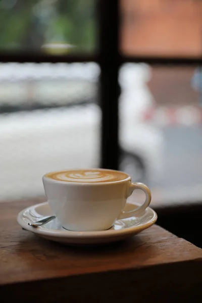 Cappuccino Xícara Café Fundo Madeira — Fotografia de Stock