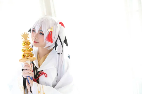 Japan Anime Cosplay Weiße Japanische Miko Weißen Tonraum — Stockfoto