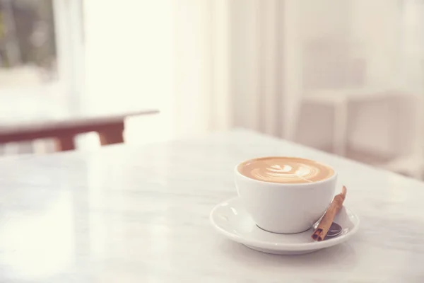 Cappuccino Coffee Cup White Marble Table — Stock Photo, Image