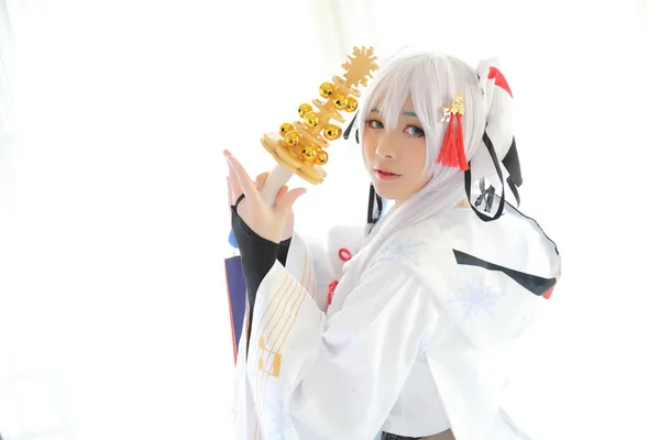 Japan Anime Cosplay Witte Japanse Miko Witte Toon Kamer — Stockfoto