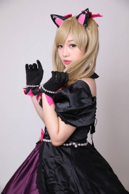 Japonya anime cosplay , beyaz izole kız cosplay portresi