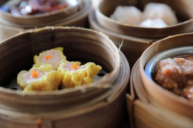Dim sum , Ahşap sepet Çin gıda Buharlı Köfte 