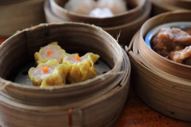Dim sum , Ahşap sepet Çin gıda Buharlı Köfte 