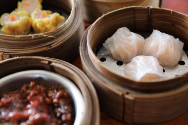 Dim sum , Ahşap sepet Çin gıda Buharlı Köfte 
