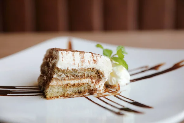 Tiramisu cake sweet dessert in close up — Stock Photo, Image