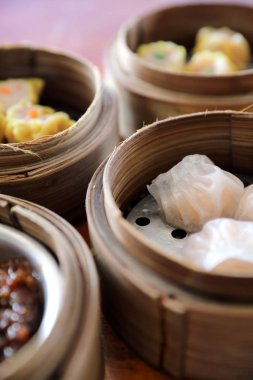 Dim sum , Ahşap sepet Çin gıda Buharlı Köfte 