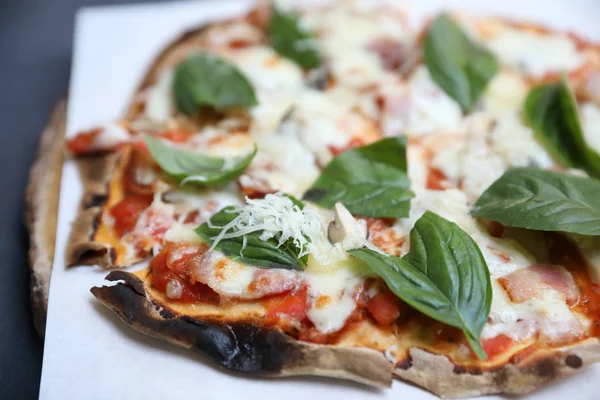 Pizza ham mushroom and basil — Stock Photo, Image