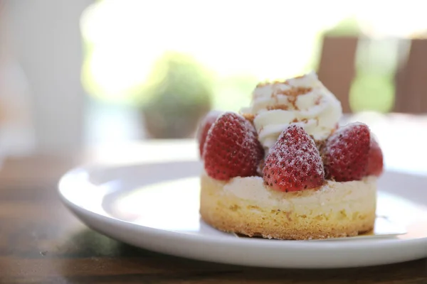 Strawberry Cake Sweet Dessert Wood Background — Stock Photo, Image