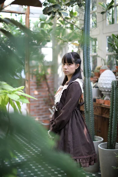 Portrait Asian Girl Purple Flowers Background — Stock Photo, Image