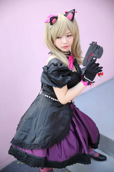 Japão Anime Cosplay Retrato Cosplay Menina Fundo Quarto Rosa — Fotografia de Stock