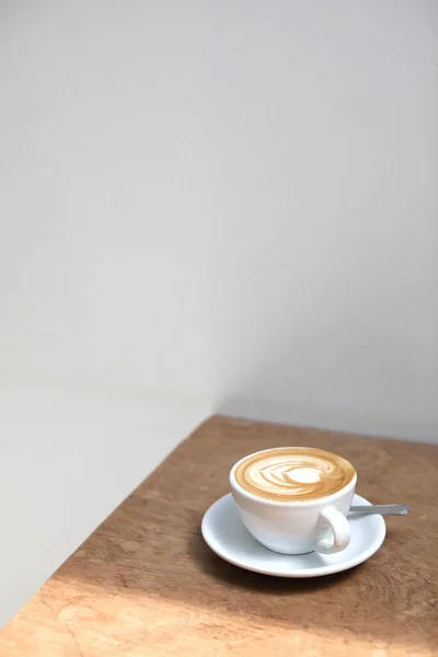 Café Cappuccino Latte Art Fait Partir Lait Sur Table Bois — Photo