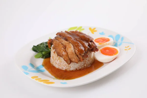Kaki Babi Rebus Dengan Nasi Makanan Lokal Thailand Makanan Jalanan — Stok Foto