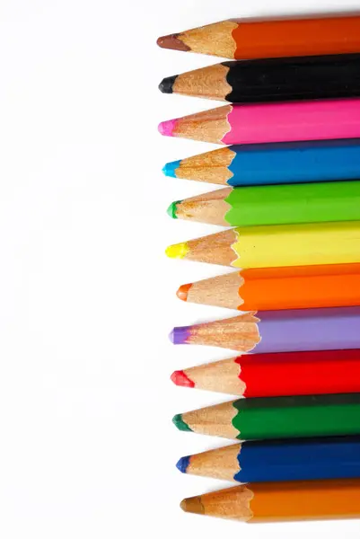 Lápis Coloridos Definidos Fundo Branco — Fotografia de Stock