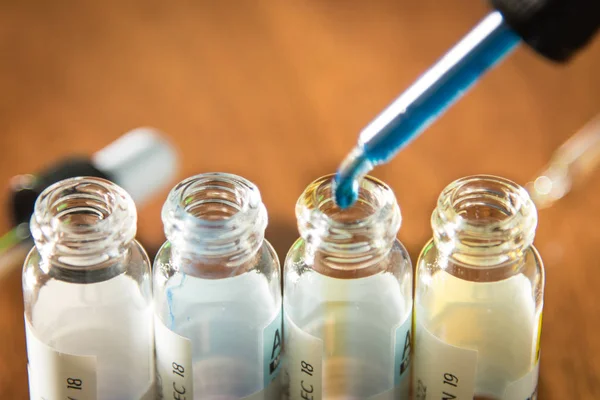 Laboratory Glass Items Adding Drop One Several Test Tubes Scientific — Stock Photo, Image