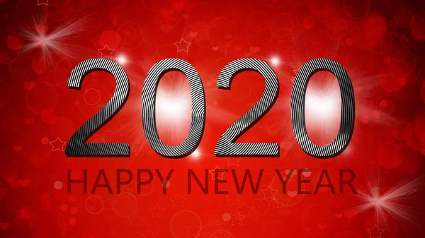 Silber frohes neues Jahr 2020 mit rotem weichen Bokeh abstrakten Hintergrund — Stockfoto