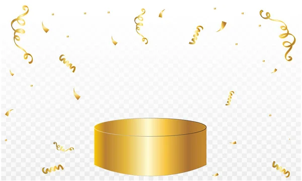 Podio Oro Con Confeti Cintas Oro Plantilla Marco Decoración Fiesta — Vector de stock