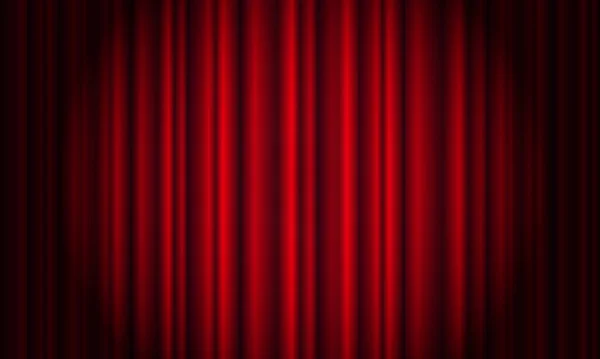 Red curtain with spotlight in theater. Velvet fabric cinema curt — Stock Vector