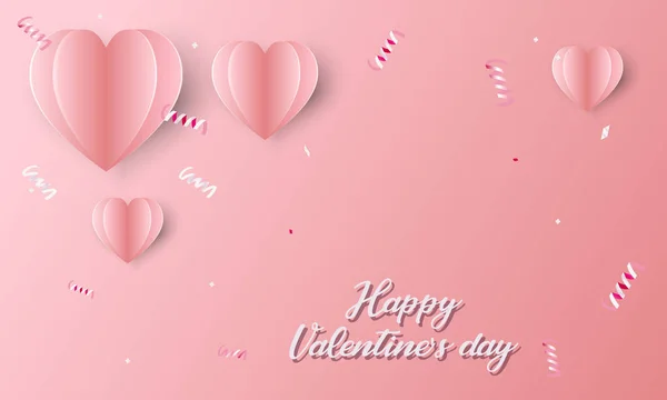 Papierowe elementy latające na różowym tle Walentynki, plakat — Wektor stockowy