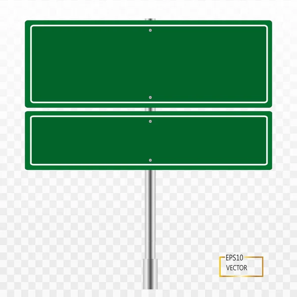 Blank green road sign or Empty traffic isolated on transparent. — 스톡 벡터