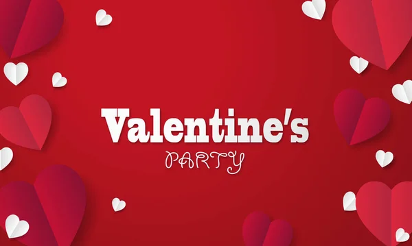 Valentine's party poster with red paper hearts vector background — Stok Vektör