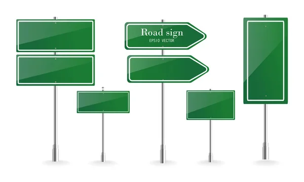 方向标牌 道路目的地标牌 街道标牌和绿色方向标牌指针 矢量说明 — 图库矢量图片