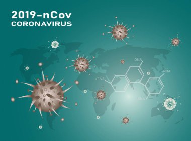 Coronavirus hastalığı COVID-19 enfeksiyonu. Solunum gribi covid virüs hücreleri. Coronavirus hastalığının resmi adı COVID-19, vektör illüstrasyonu