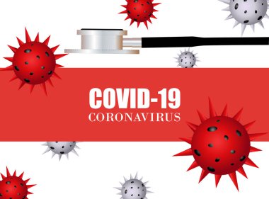 Stetoskop ve koronavirüs vektör çizimi. COVID19 'u durdurun