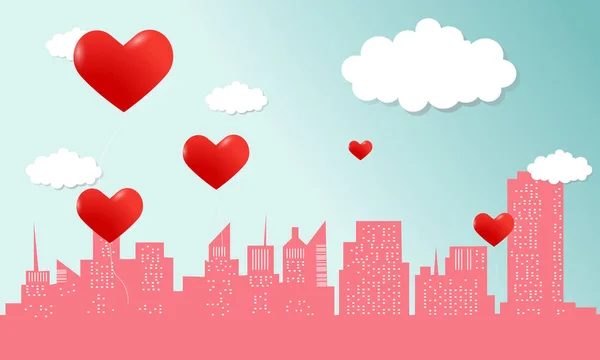 Валентина Бумажного Ремесла Дизайн Содержат Красные Сердца Облака Happy Valentine — стоковый вектор